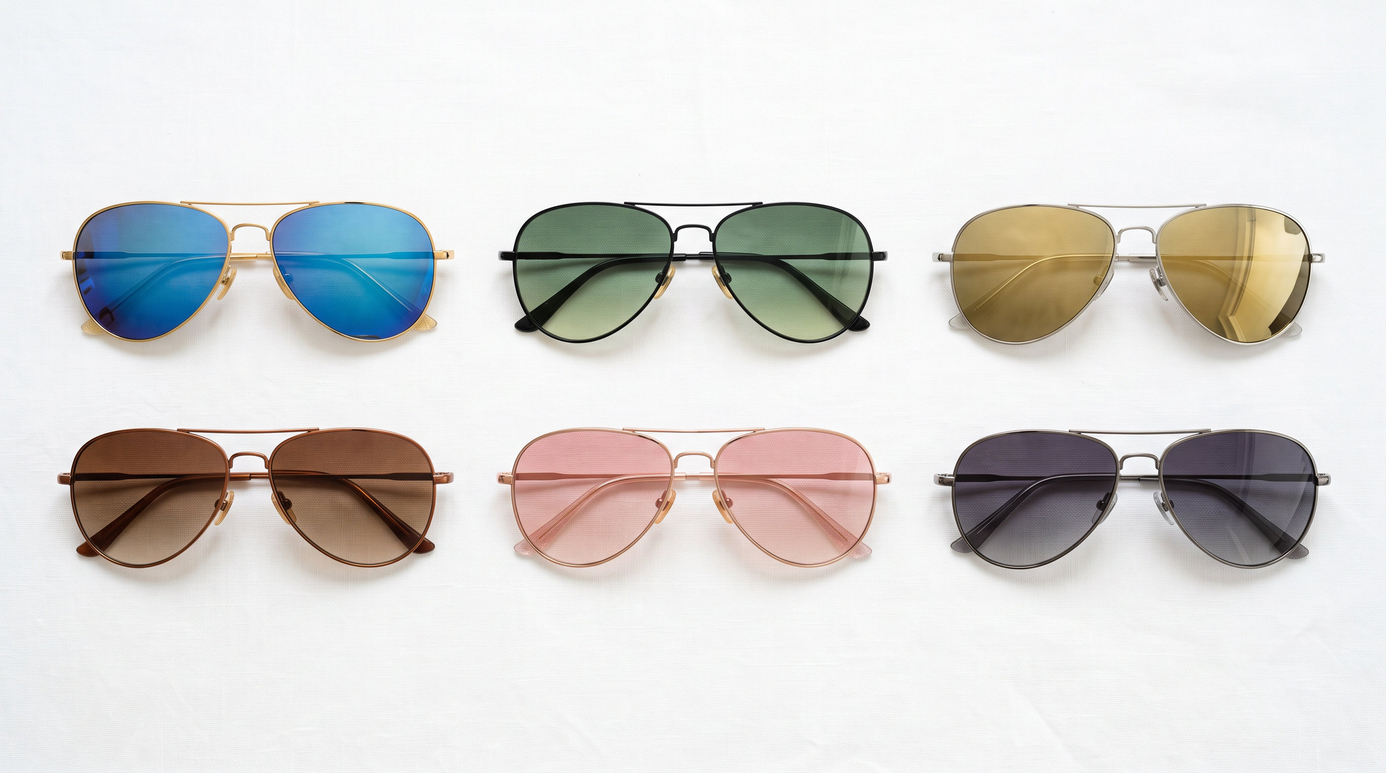Coleção completa de óculos Aviator — 6 modelos com diferentes cores de lentes