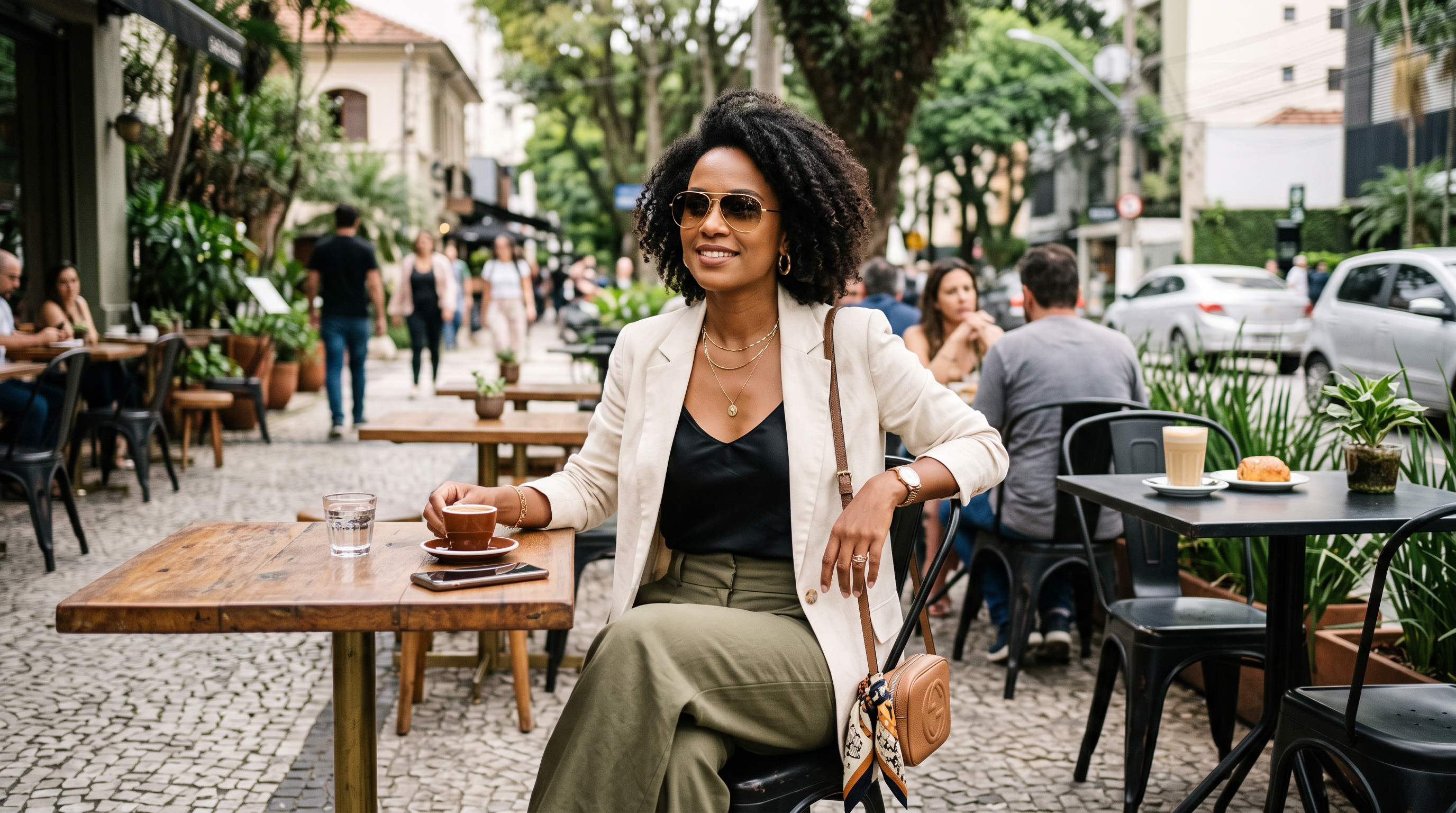 Mulher elegante usando Aviator rose gold em São Paulo