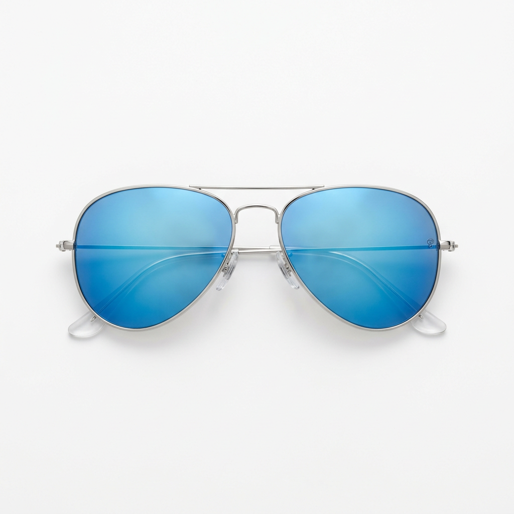 Aviator prata com lentes espelhadas azuis