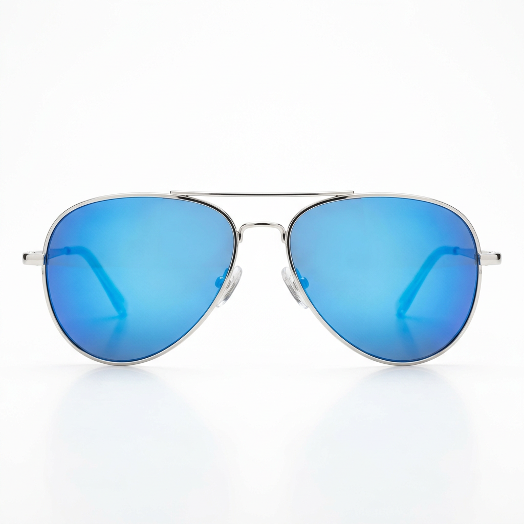Aviator prata lente espelho azul flash